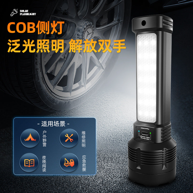 Strong solar flashlight super bright outdoor explosive long endurance with charging portable handheld 100,000 lumns light