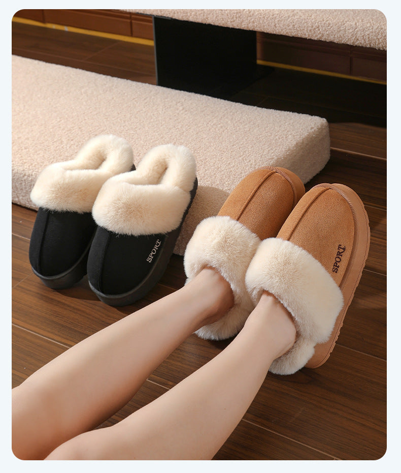 Couple's Cotton Slippers for Women, Thick-Soled, Warm, Non-Slip Home Slippers for Men, Autumn and Winter Indoor Non-Slip Soft-Soled Maternity Shoes