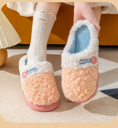 Cotton Slippers for Women, Autumn and Winter New Color Matching Home Indoor Non-Slip Warm Home Thick-Soled Plush Slippers for Men