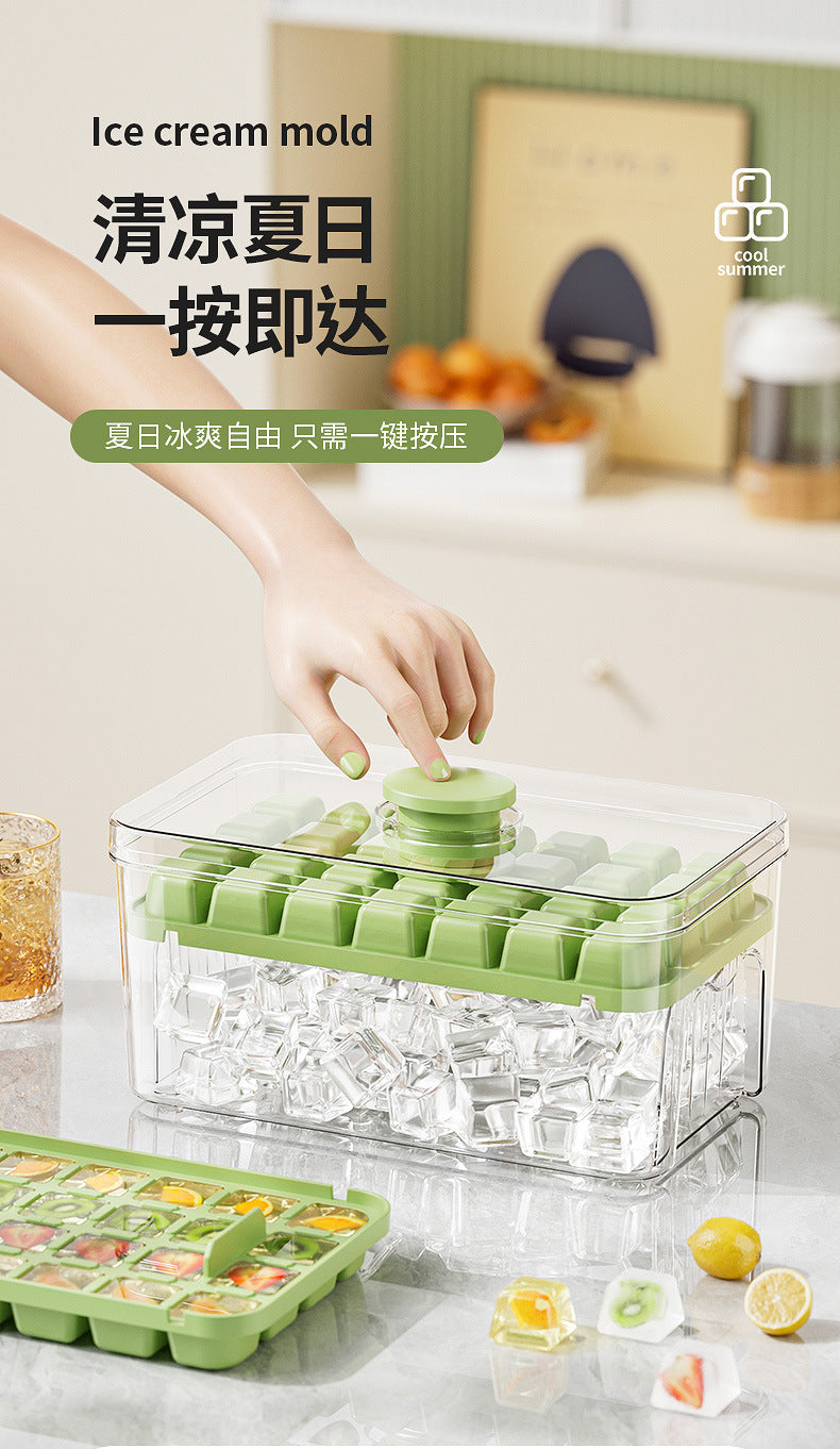 Cross-border pressing ice cube ice cube mould food grade pressing type household ice storage ice box with lid self-making ice box