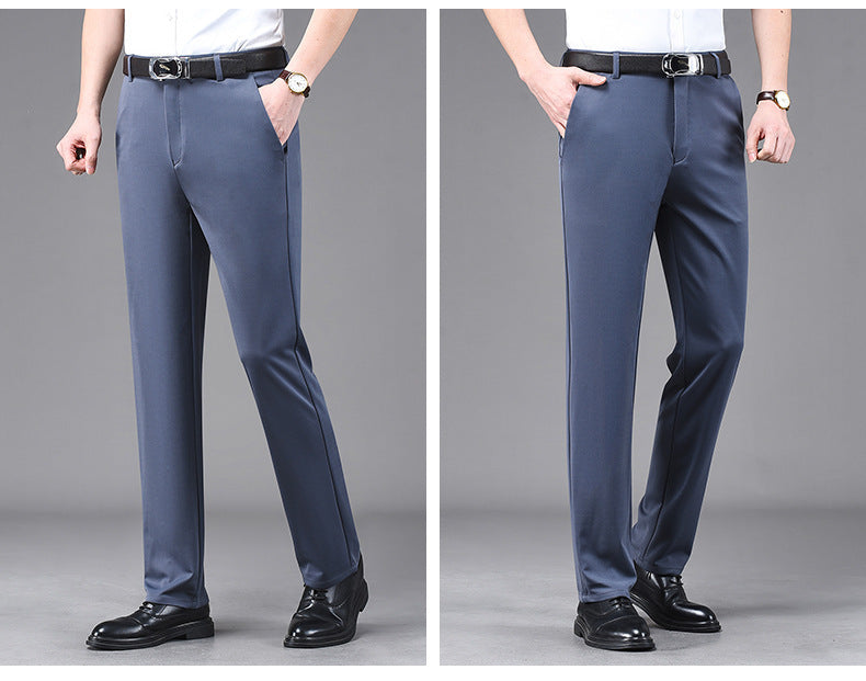 Business Casual Pants Men's Vertical Straight Dress Men's Spring and Summer Loose plus size Non-ironing Long Pants Stretch Pants