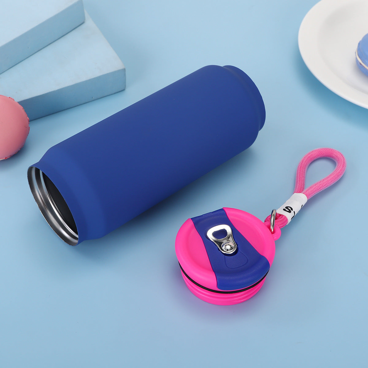 New Style 304 Stainless Steel Thermos Outdoor Portable Cans Lanyard Accompaniably Cups Solid Color Household Straight Water Cup