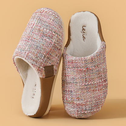 2025 New Cotton Slippers for Women, Retro Chanel Style, Winter Warm Non-Slip Indoor Slippers for Couples, Home Use for Men