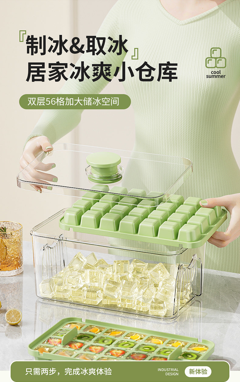 Cross-border pressing ice cube ice cube mould food grade pressing type household ice storage ice box with lid self-making ice box