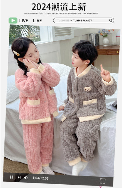 Boys and Girls Pajamas Cotton Velvet Home Clothes Autumn and Winter Children's Winter Pajamas Western Style Thickened Pajamas