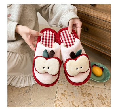 Apple Cute Closed-Toe Plush Cotton Slippers for Women, Winter 2026 New Model, Indoor Home Warm Non-Slip Odor-Resistant