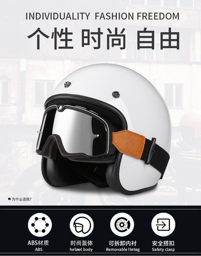 Cross-border retro helmet personality men's and women's leather helmet electric car helmet 3/4 summer helmet half helmet scooter four seasons universal