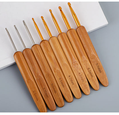 Full Set of Bamboo Handle Crochet Hooks, Bamboo Crochet Yarn Hooks, Handmade Knitting Tools, Sweater Needles, Round Head Carbonized Crochet Set