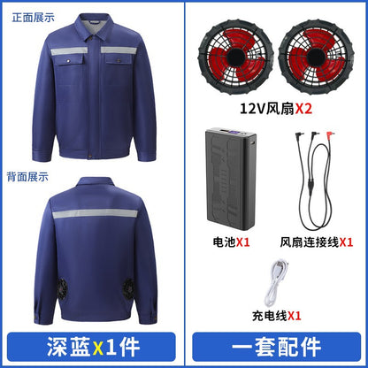 Cross-Border Cooling Air-Conditioning Clothing with Reflective Strips and Fan Cooling Clothing for Men and Women Labor Protection Summer Outdoor Work Clothes