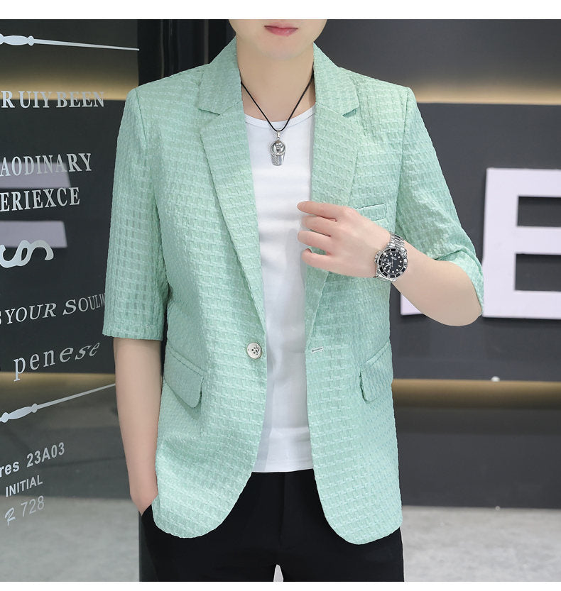 Summer half sleeve thin suit Korean style men's half sleeve fashionable fashionable jacket slim fit trendy summer small suit