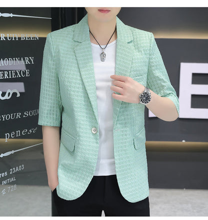 Summer half sleeve thin suit Korean style men's half sleeve fashionable fashionable jacket slim fit trendy summer small suit