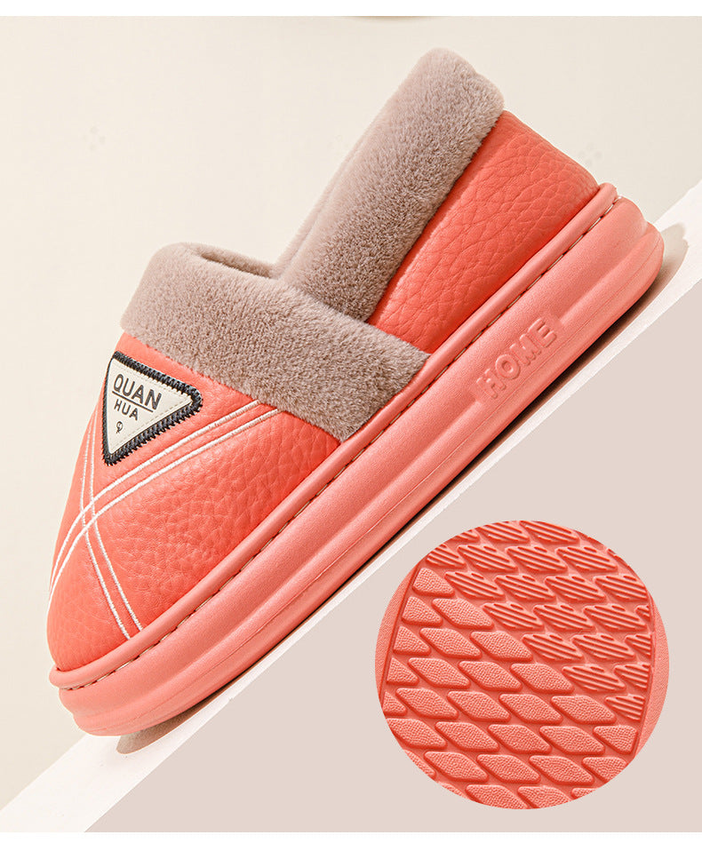 Plus Size 4647 Cotton Slippers for Men Waterproof Winter Indoor Home Non-Slip Warm Fleece-Lined Thickeneded Couple Cotton Shoes for Women