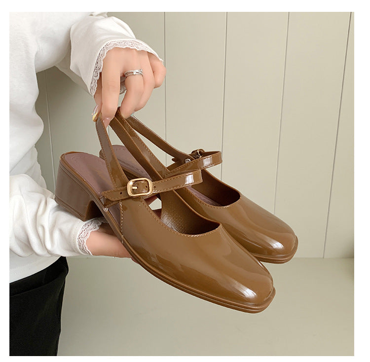Southeast Asia New Style Baotou Wedge Buckle Fashion All-match Mary Jane Thick Heel Shallow Mouth Shoes for Women Summer