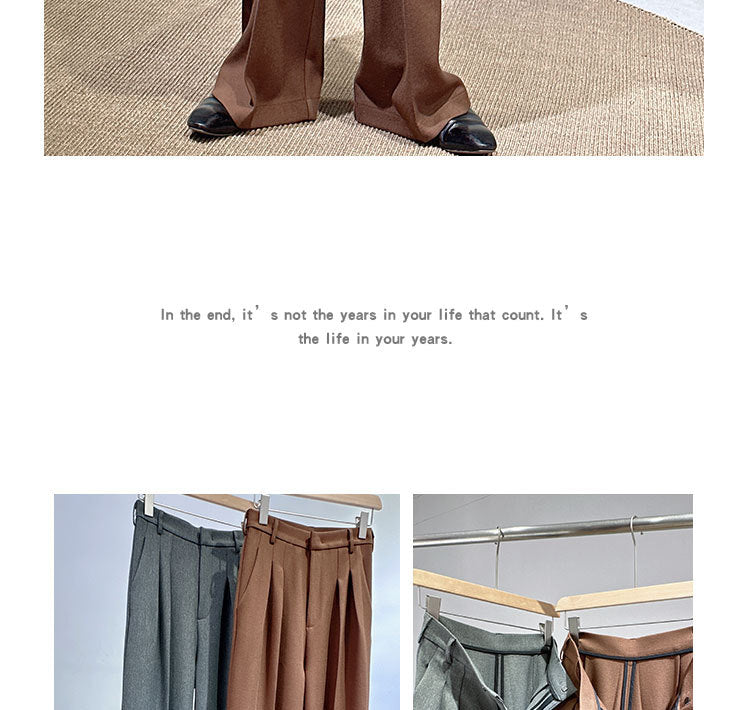 Spring and Autumn New Style Old Money Style Brown Coffee Color Suit Pants for Women, Wide-Leg Pants with Drape Effect, Slimming, Extended Length for Tall Individuals, Straight-Leg Pants