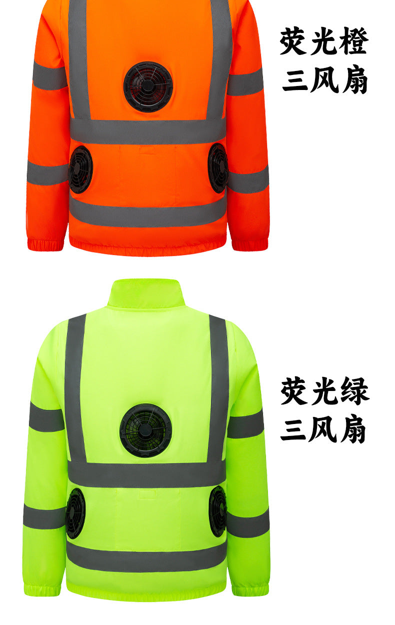 New Cooling Air-Conditioning Clothing, Reflective Long-Sleeved Work Clothes with Three Fans, Labor Protection Clothing, Outdoor Sun Protection Duty Clothing