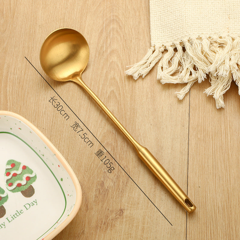 Stainless Steel High-grade Soup Leak Hot Pot Spoon Thickened Soup Spoon Golden Large Soup Spoon Titanium Plated Golden Soup Spoon Golden Spatula Spoon