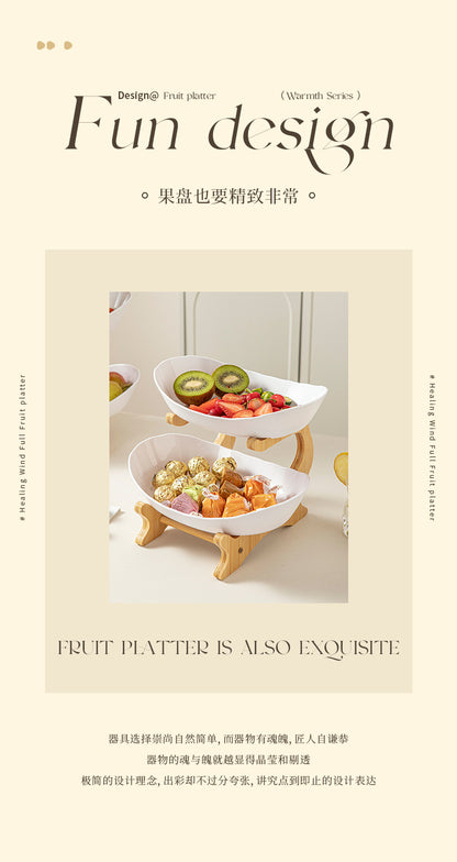 Imitation Wood Grain Household Cross-Border Multi-Layer Household Living Room Fruit Plate Candy Fruit Plate Three-Layer Double-Layer Plastic Rack Fruit Plate