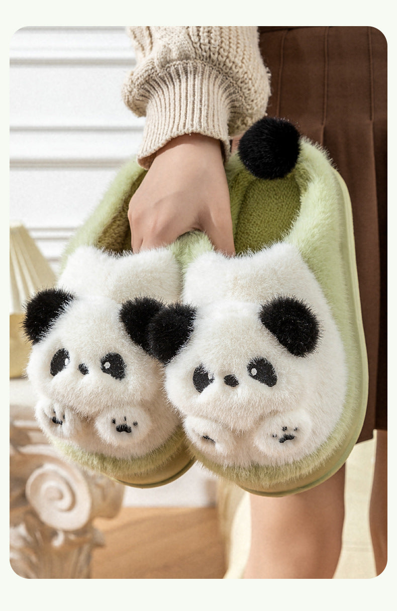 Thick-Soled High-Heeled Cotton Slippers for Women's Home, Cute Bear Girl's Heart Heightening Slippers, Winter Warm and Non-Slip Outer Wear