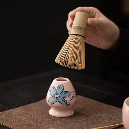Japanese Tea Ceremony Cherry Blossom Pink Matcha Four-Piece Ceramic Matcha Bowl Tea Whisk Tea Spoon Tea Accessories