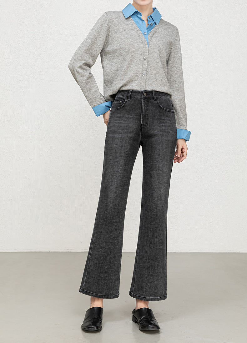 Miaoyu Nine-Point Flared Pants for Women, High-Waisted, Slimming, Nine-Point Jeans, Spring 2026, Four-Way Stretch Bell-Bottom Pants