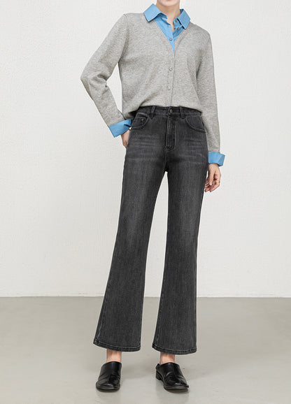Miaoyu Nine-Point Flared Pants for Women, High-Waisted, Slimming, Nine-Point Jeans, Spring 2026, Four-Way Stretch Bell-Bottom Pants
