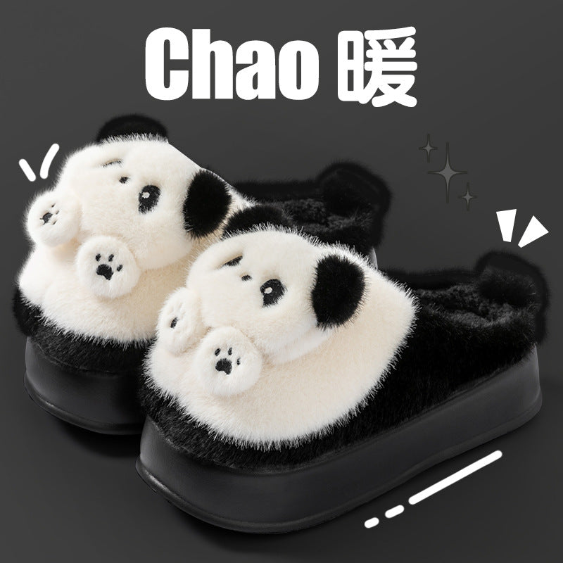 Thick-Soled High-Heeled Cotton Slippers for Women's Home, Cute Bear Girl's Heart Heightening Slippers, Winter Warm and Non-Slip Outer Wear