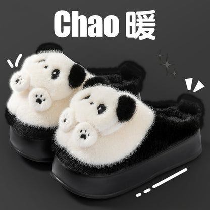 Thick-Soled High-Heeled Cotton Slippers for Women's Home, Cute Bear Girl's Heart Heightening Slippers, Winter Warm and Non-Slip Outer Wear