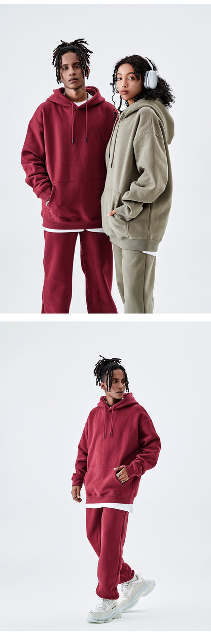 Tilani Men's Clothing European and American Trendy Brand High Quality 350g Fleece-Lined Thick Men's and Women's Hooded Sweatshirt and Sweatpants Pure Color Suit