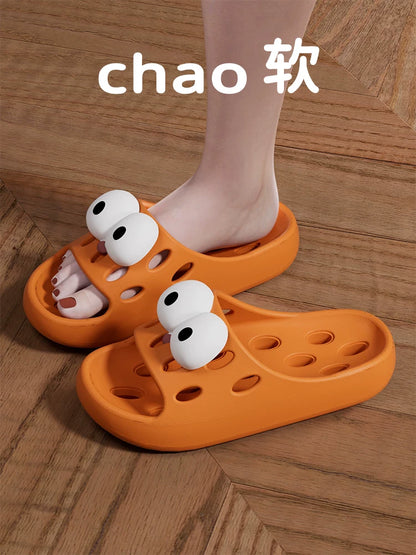 Bathroom Bath Slippers Women's Cartoon Eyes New Summer Home Dormitory Hotel Anti-slip Water Leakage Quick-drying Sandals for Men