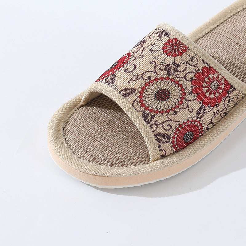 New Summer Open-Toe Home Slippers, Non-Slip, for Men and Women, Couples, Indoor, Blue and White Porcelain, Wooden Floor, Light Foam Sole, Cotton and Linen