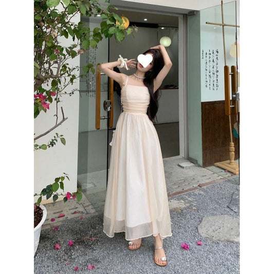 Strapless dress Women's Summer New Super Fairy Waist Slimming Mesh Vintage Elegant First Love Dress by PDG ibma