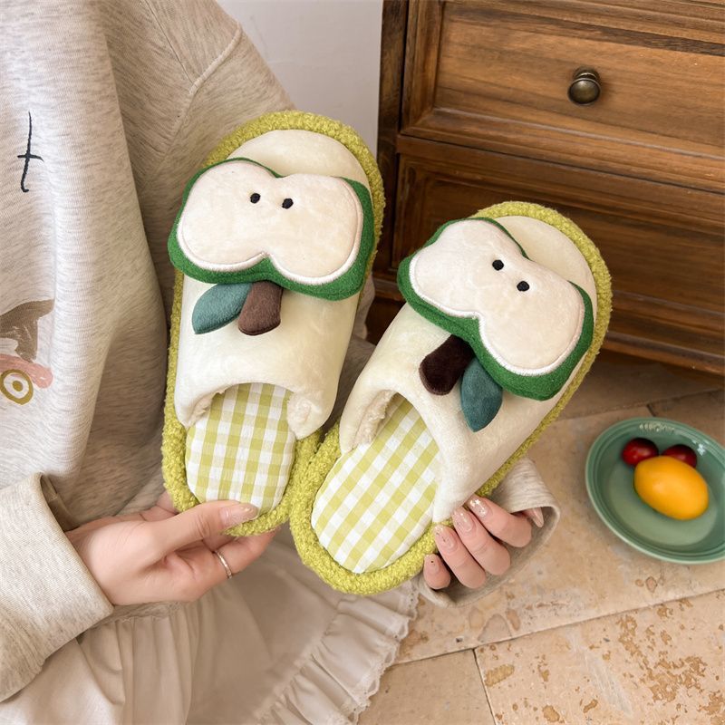 Apple Cute Closed-Toe Plush Cotton Slippers for Women, Winter 2026 New Model, Indoor Home Warm Non-Slip Odor-Resistant