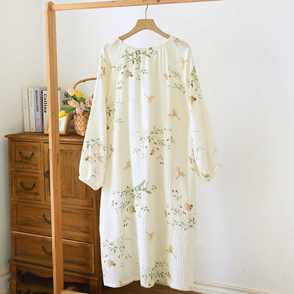 Crewneck Nightdress Women's Pajamas Spring and Autumn Cotton Long-sleeved dress Spring and Summer suit Cartoon Home Clothes for Women