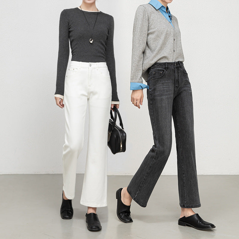 Miaoyu Nine-Point Flared Pants for Women, High-Waisted, Slimming, Nine-Point Jeans, Spring 2026, Four-Way Stretch Bell-Bottom Pants