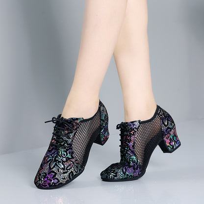 Leather Dance Shoes Latin Dance Shoes Adult Women's Middle-heel Teacher Shoes Cowhide Modern Dance Shoes Square Dance