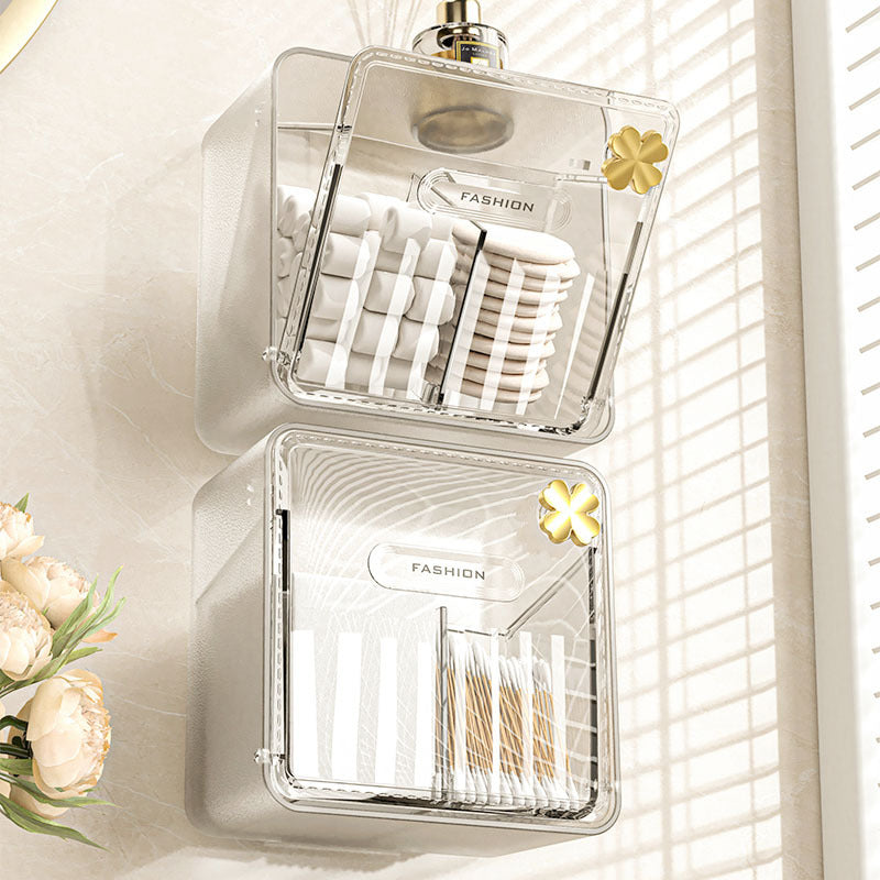 Cotton Swab Storage Box, Wall-Mounted, No-Drill, Elastic Band, Makeup Cotton, Makeup Remover Wipes Storage Box, Bathroom Hairpin Organizer Box