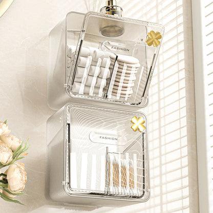 Cotton Swab Storage Box, Wall-Mounted, No-Drill, Elastic Band, Makeup Cotton, Makeup Remover Wipes Storage Box, Bathroom Hairpin Organizer Box