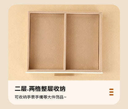 Cross-border PU three-layer cosmetic mirror with LED light high-end jewelry box earring ring necklace bracelet princess jewelry box