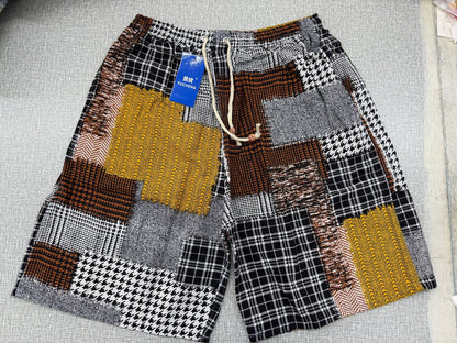 Summer new cotton and linen printed five-point men's beach pants casual sports loose plus size shorts men's thin fashion