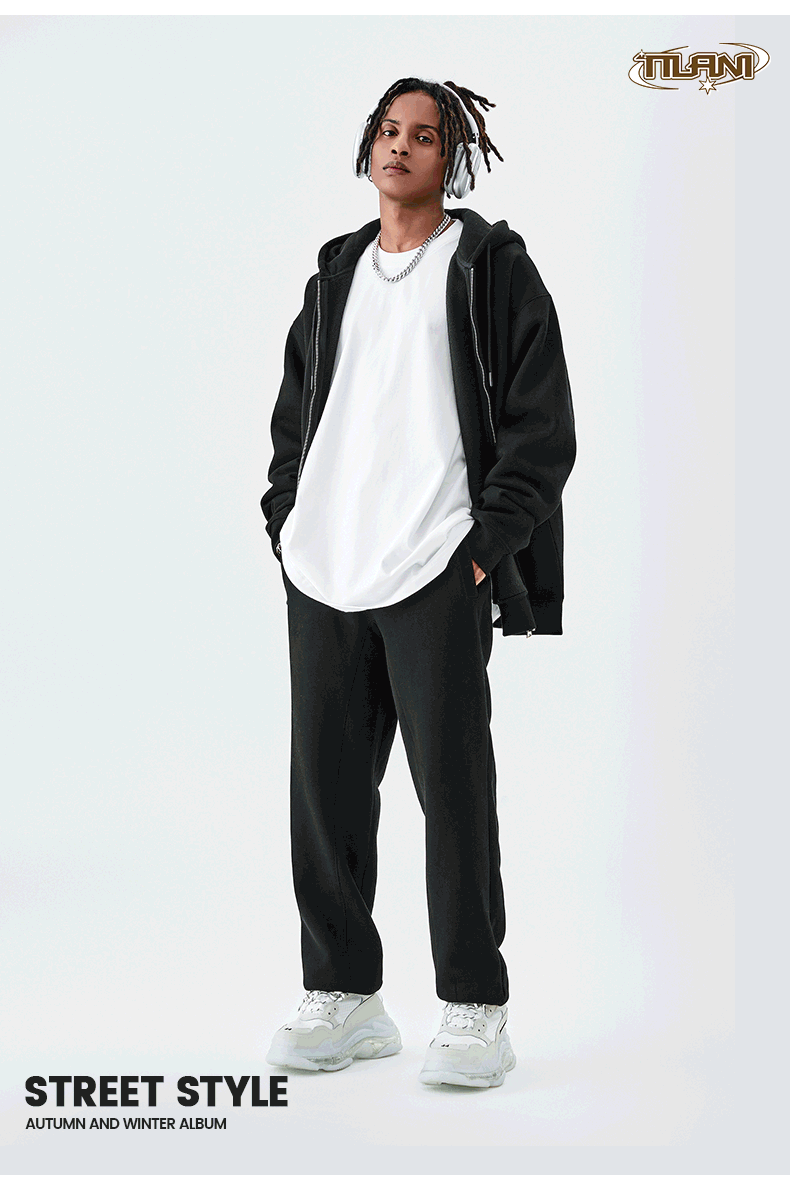 Tilani Men's Sweatshirt Cross-Border Casual Sports Suit Fashionable Pure Color Sweatshirt for Men and Women Simple Zipper Hoodie