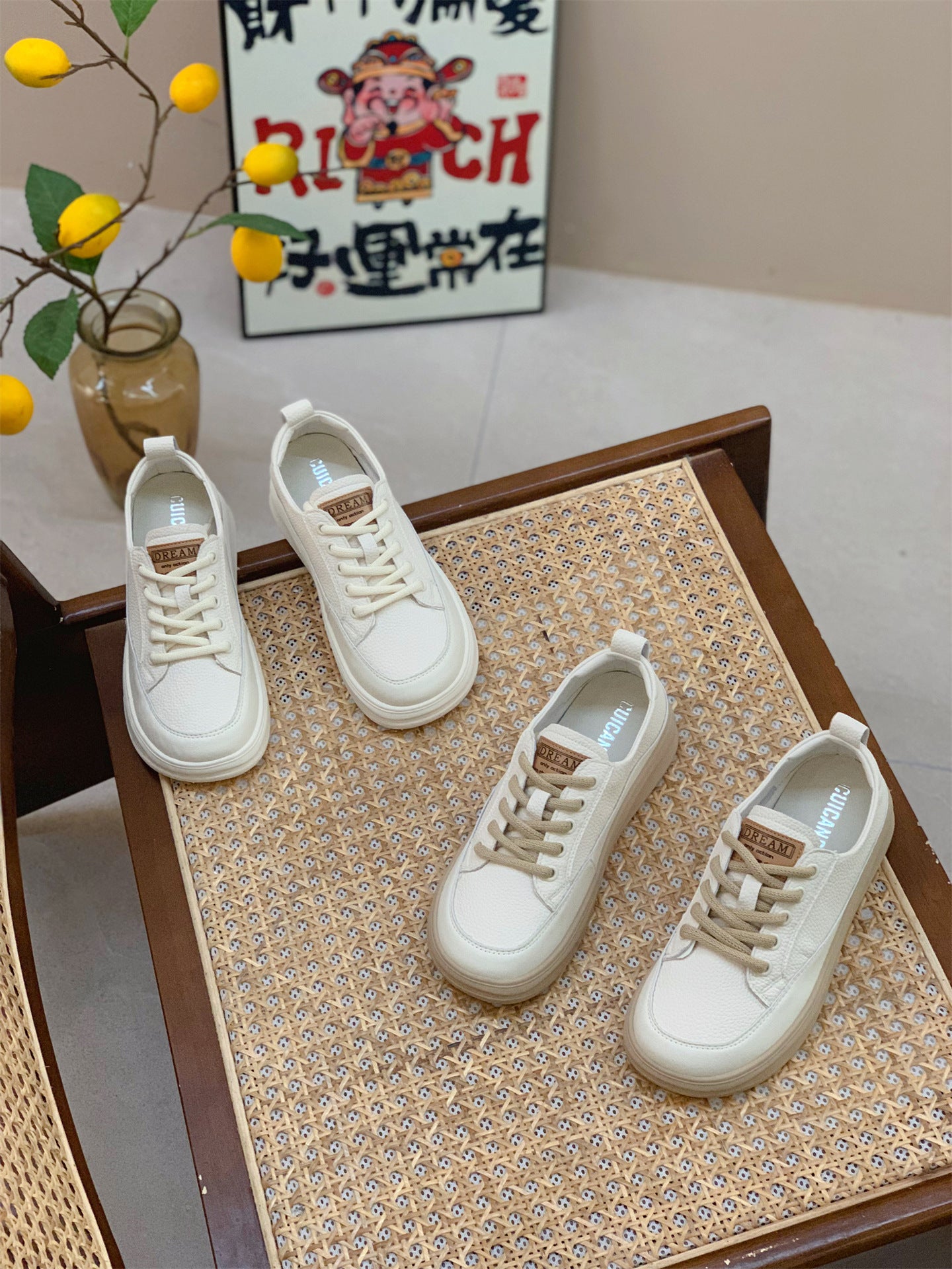 Genuine Leather Retro Sneakers for Women 2025 Spring & Fall New Niche High-Bottom Soft-Soled White Shoes Flats-Soled Sports and Casual Shoes