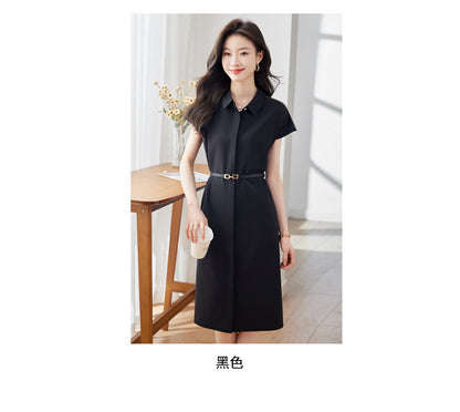 [Elegant Long Skirt] V-neck Short-sleeved dress High-end Work Clothes Mid-length Skirt Spring and Summer Business Wear Uniform