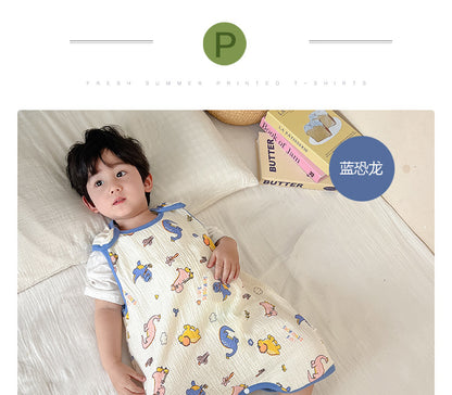 Baby Vest Sleeping Bag Summer Thin Gauze Pure Cotton Baby Kick-proof Sleeveless Children's Pajamas Air-conditioned Room Anti-cold