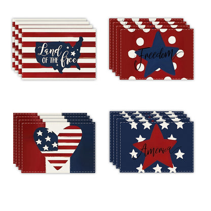 JIT Cross Border Independence Day Placemat Amazon New Linen Printed Placemat Star Flag Dining Table Decorative Placemat