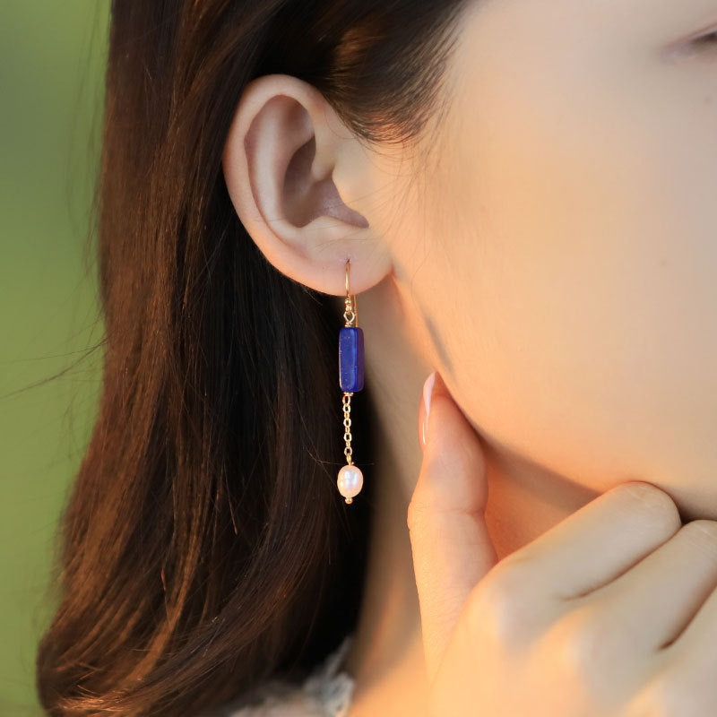 Glseevo Lapis Lazuli Natural Freshwater Pearl Earrings Accessible Luxury High-End Earrings Niche Retro Elegant Earrings