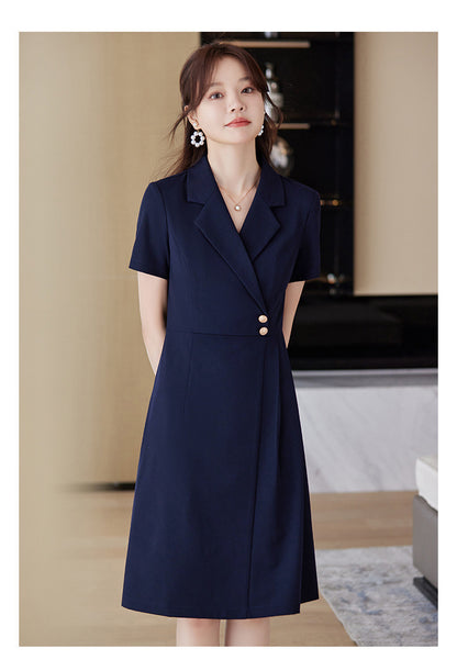 [Elegant Long Skirt] V-neck Short-sleeved dress High-end Work Clothes Mid-length Skirt Spring and Summer Business Wear Uniform