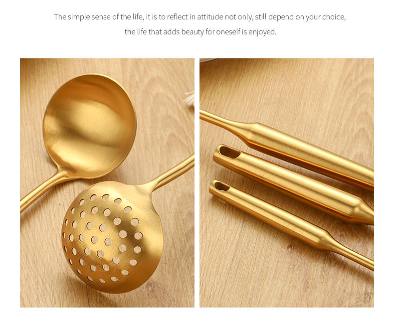 Stainless Steel High-grade Soup Leak Hot Pot Spoon Thickened Soup Spoon Golden Large Soup Spoon Titanium Plated Golden Soup Spoon Golden Spatula Spoon
