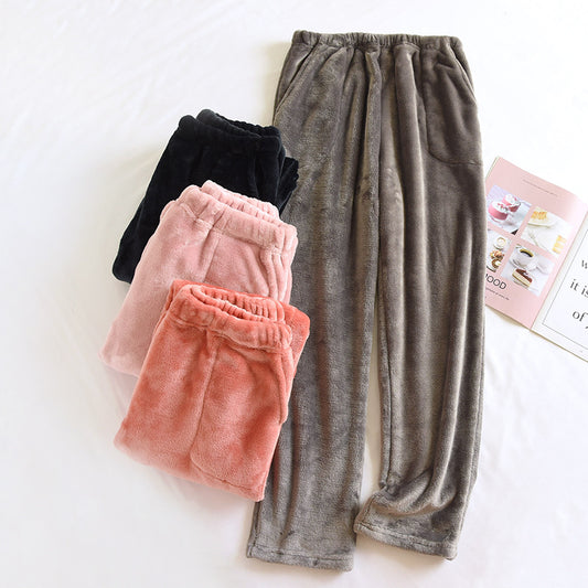 Flannel Women's Pajama Pants Fall/Winter Men's Loose Warm Simple New Couple's Home Pants Pants Winter One-Piece Hair