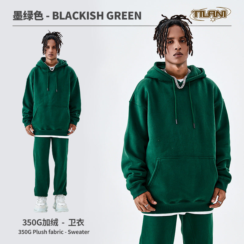 Tilani Men's Clothing European and American Trendy Brand High Quality 350g Fleece-Lined Thick Men's and Women's Hooded Sweatshirt and Sweatpants Pure Color Suit