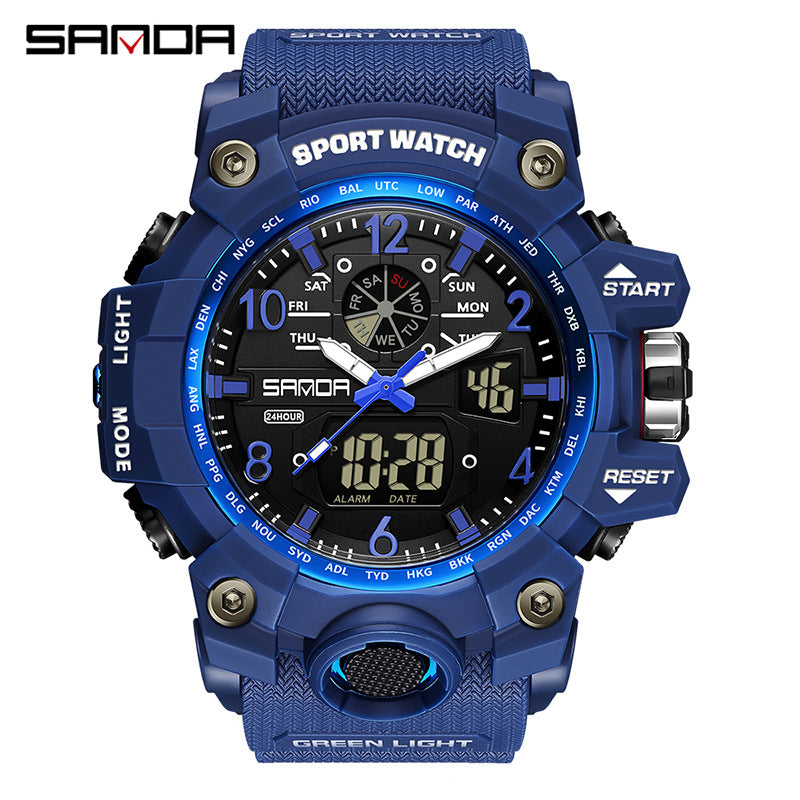 Sanda Hot-Selling Watch Korean Version Student Party Multi-Functional Waterproof Alarm Clock Electronic Watch Cool Dual Display Luminous Sports Watch by PDG ibma